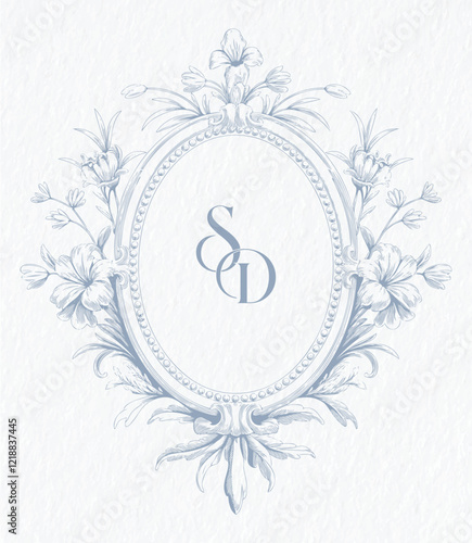 Wedding monogram with SD initials Design. Floral monogram crest design. Vintage elegant wedding crest design.

