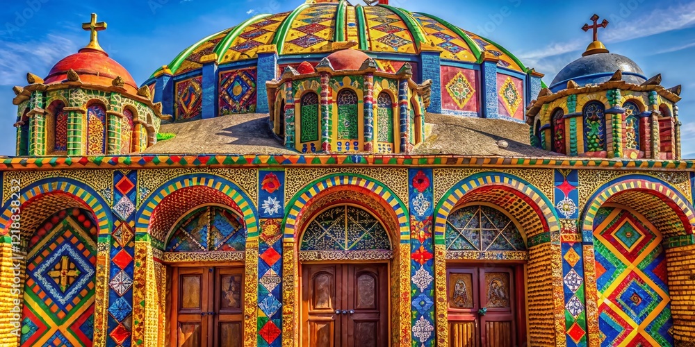 Obraz premium Axum Church of Our Lady of Zion Macro Photography AI Art, Ethiopia, Religious Architecture, Detailed Close-up