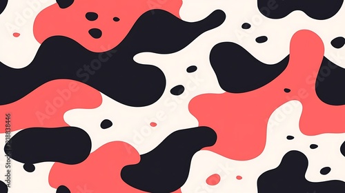 Abstract Red Black White Organic Shapes Pattern