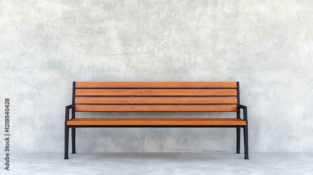 Modern Wooden Park Bench Against Concrete Wall Urban Outdoor Seating Modern Wooden Park Bench Against Concrete Wall Urban Outdoor Seating