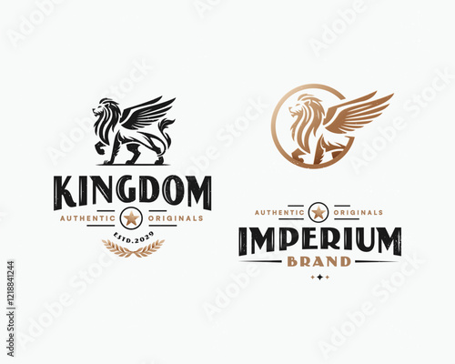 Royal kingdom imperium gold griffin logo template for business company