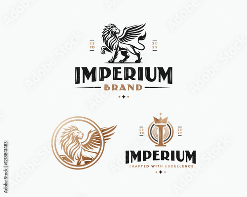 Royal kingdom imperium gold griffin logo template for business company