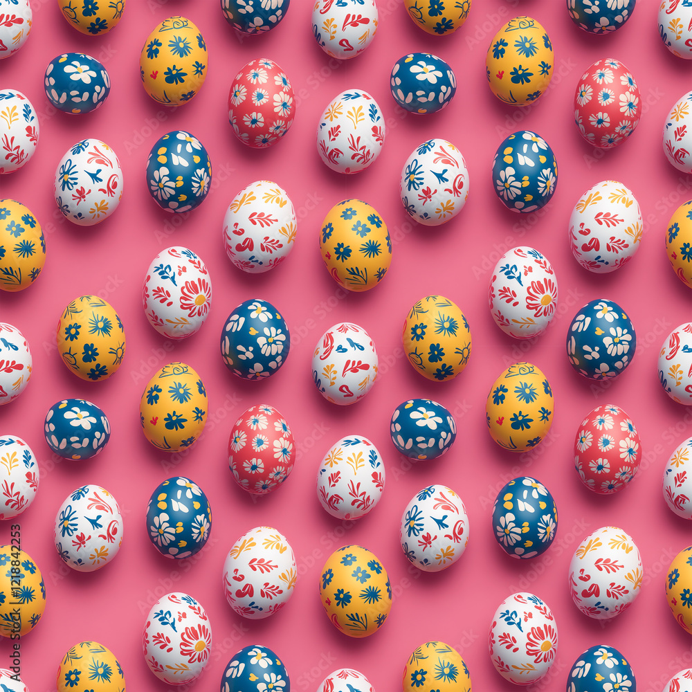 Easter eggs decorated with floral patterns creating a vibrant and cheerful holiday scene, seamless patttern Easter eggs decorated with floral patterns creating a vibrant and cheerful holiday scene, seamless patttern