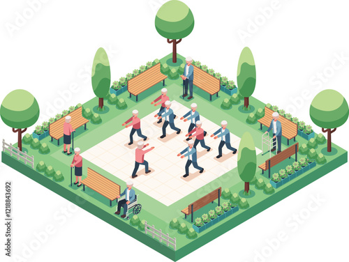 Isometric Elderly People Exercising in a Park