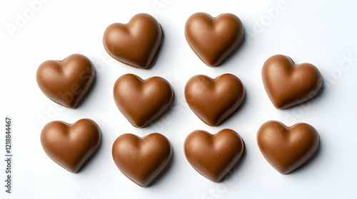 A flat-lay of chocolate hearts on a dark gradient background