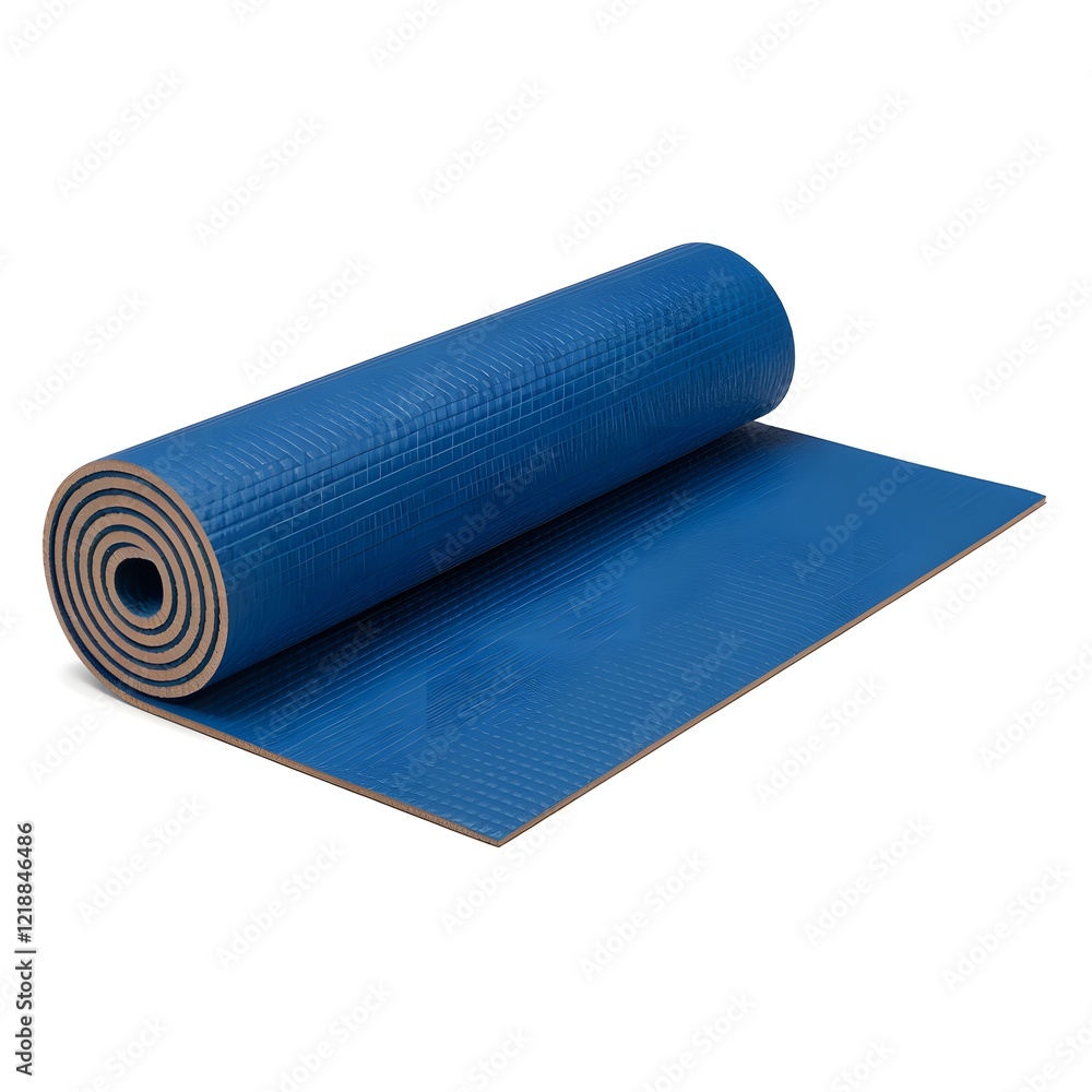 Rolled-Up Blue Yoga Mat with Textured Surface. Rolled-Up Blue Yoga Mat with Textured Surface.