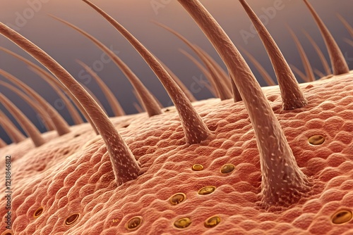 Microscopic view of human skin: pores, hair follicles, and intricate texture. A captivating glimpse into the body's unseen beauty.