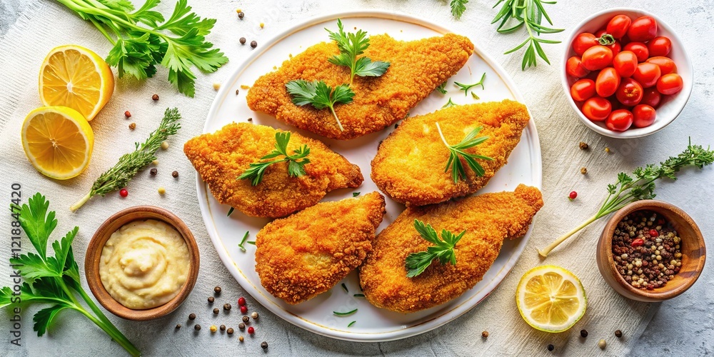 Aerial View of Semi-Finished Chicken Cutlets on White Background - Food Photography Aerial View of Semi-Finished Chicken Cutlets on White Background - Food Photography