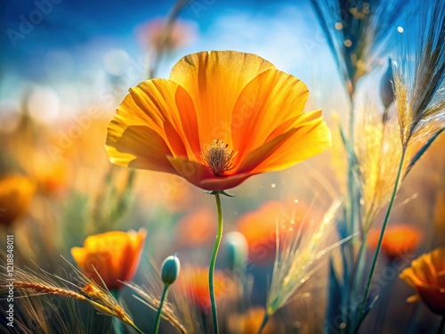 California Poppy Close-Up, Double Exposure, Dutch Field, Weert, Netherlands photo