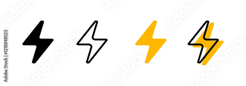 Set Thunder icon  flash electric Charge, Bolt, simple Design, Isolate background