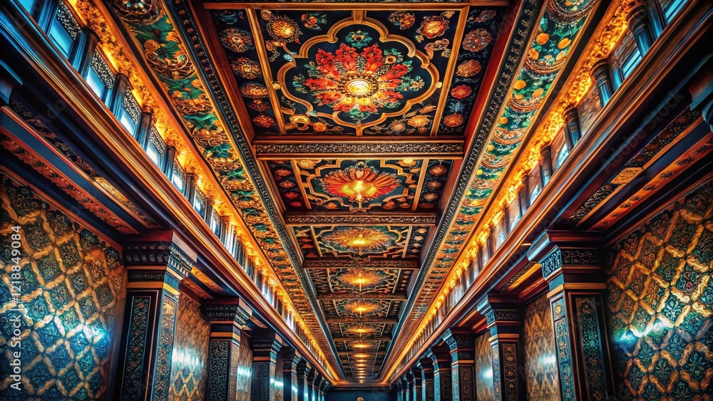 Obraz premium Black Ceiling Hallway Tilt-Shift Photography, Architectural Photography, Minimalist Hallway, Urban Design, Modern Interior