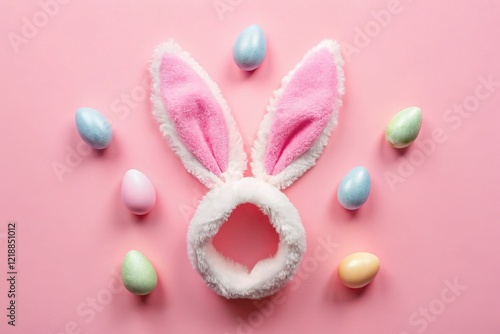 Minimalist Pastel Pink Easter Bunny Ears Flat Lay - Cute Spring Background