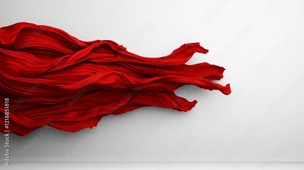 Red fabric flowing, white background, design element, website banner Red fabric flowing, white background, design element, website banner