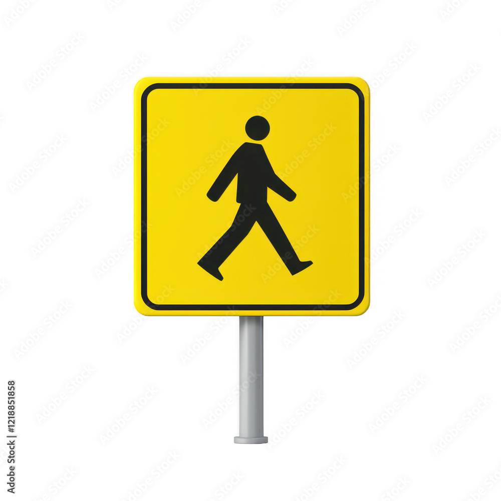 A bright yellow pedestrian crossing sign with a walking figure symbol. A bright yellow pedestrian crossing sign with a walking figure symbol.