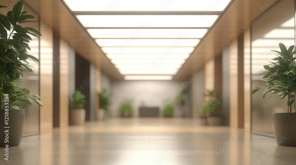 Fototapeta premium Modern Professional Office Space with Bright Lighting and Green Plants Enhancing the Aesthetic Appeal for a Productive Atmosphere