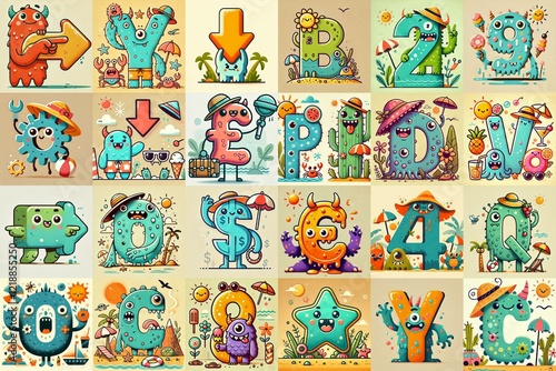 Cartoon Summer season Monsters Lettering Typeface. AI generated illustration