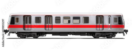 subway train with sleek silver design and red accents, isolated on transparency background, showcasing modern transportation