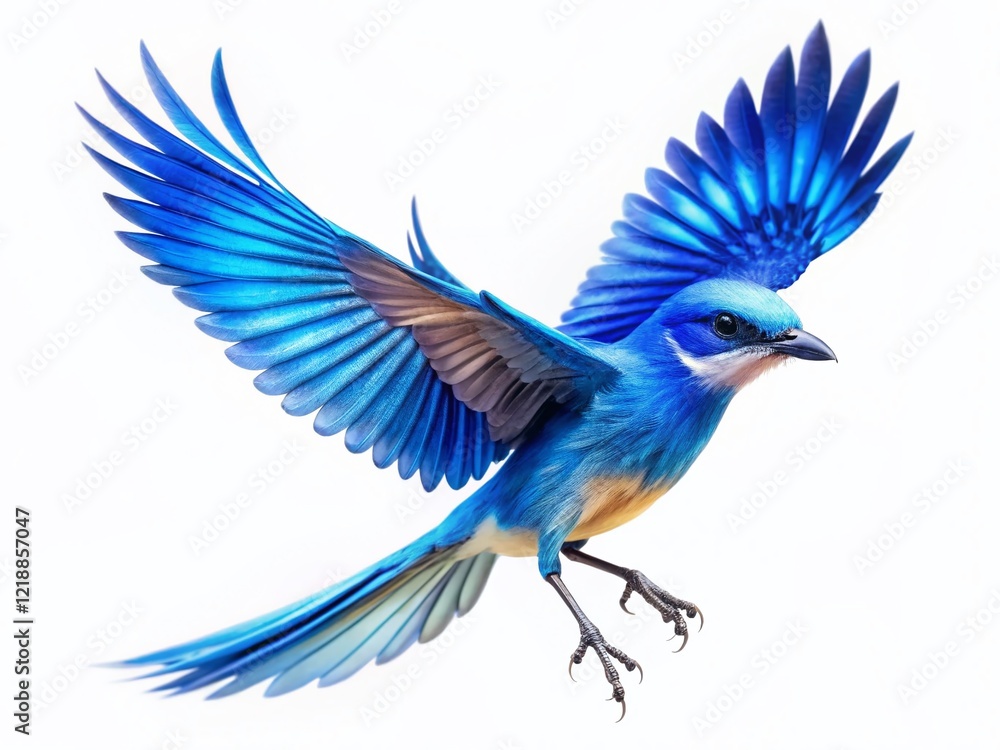 Obraz premium Blue Flame Bird Flight White Background - AI Photo