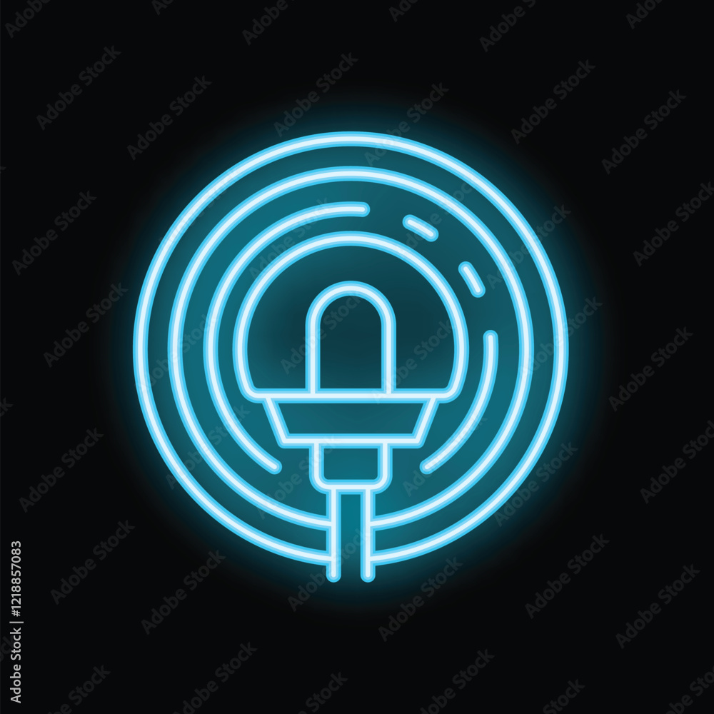 Neon sign of a wireless charger glowing on a black background Neon sign of a wireless charger glowing on a black background