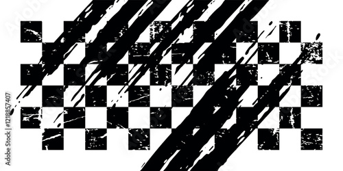 Race flag grunge background, car rally or motocross finish flag with vector checker pattern. Grunge race flag for car racing sport or bike speedway, motorsport