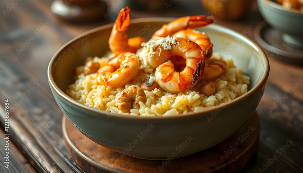 food, seafood, meal, gourmet, cooked, freshness, close-up, healthy eating, crockery, lunch, prawn, bowl, wood, material, table, cooking, plate