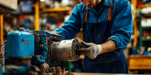 Wallpaper Mural Expert Repairer Assembling Electric Motor Components for Machinery, Generative AI Torontodigital.ca