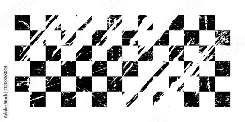 Race flag grunge background, car rally or motocross finish flag with vector checker pattern. Grunge race flag for car racing sport or bike speedway, motorsport