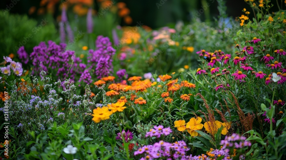Vibrant Multicolored Flower Garden in Full Bloom During Summer Vibrant Multicolored Flower Garden in Full Bloom During Summer