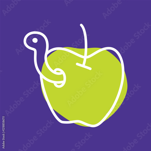 Apple with worm doodle icon hand drawn with thin line and colorful blob. Vector illustration