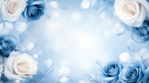 Fototapeta Naklejka Na Ścianę i Meble -  blue rose flowers on pastel colour background with copy space, Happy valentines day banner type image, Wedding and anniversary greeting background
