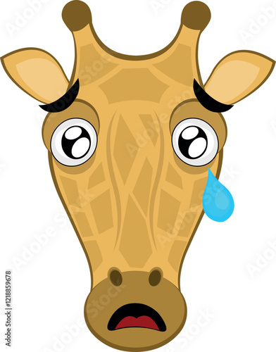 vector illustration emoji head character giraffe cartoon, with a sad expression, watery eyes and a one tear falling