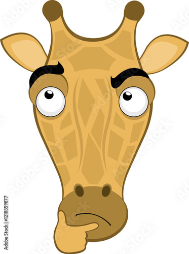 vector illustration emoji head character giraffe cartoon, with a thinking or doubting expression