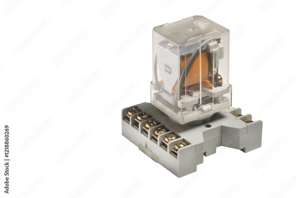 Electronic relay with socket on white background. Electronic relay with socket on white background.