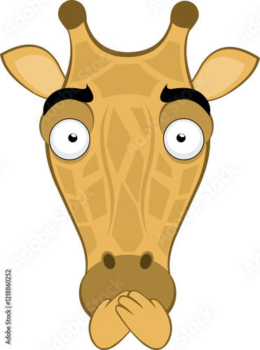 vector illustration emoji head character giraffe cartoon, covering its mouth with its hands, in concept of making silence or keeping quiet