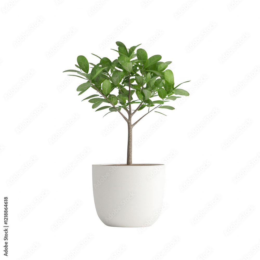 Obraz premium A vibrant indoor plant in a minimalist white pot, adding freshness to any space.