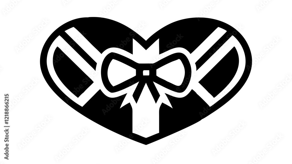 Heart shape, ribbon bow, simple line drawing, black and white, minimalist design, valentine's day symbol, love icon, romantic illustration, graphic outline, symmetrical composition, gift concept, deco Heart shape, ribbon bow, simple line drawing, black and white, minimalist design, valentine's day symbol, love icon, romantic illustration, graphic outline, symmetrical composition, gift concept, deco