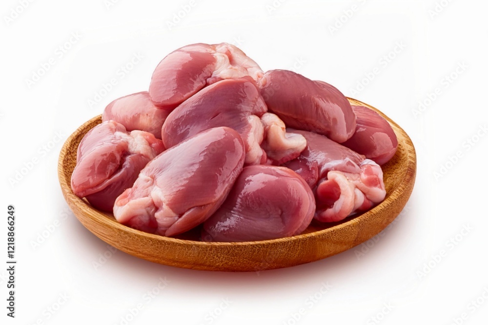Raw Chicken gizzards, liver and heart isolated on white background with clapping path full of depth Raw Chicken gizzards, liver and heart isolated on white background with clapping path full of depth
