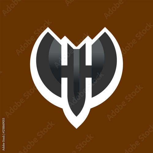Bat stylized logo. The bat animal creative minimalistic geometric symbol with contour. Security, guard and protection sign concept. Black, white and brown colors.