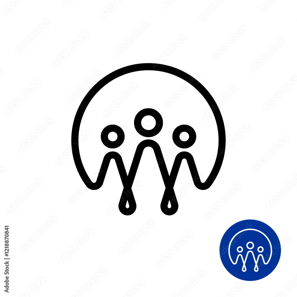 Teamwork three people logo. Simple vector illustration on white background. Partnership or support symbol. Adjustable stroke. Teamwork three people logo. Simple vector illustration on white background. Partnership or support symbol. Adjustable stroke.