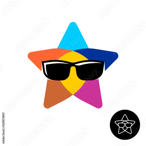 Star with sunglasses colorful logo. Guest star celebrity symbol. VIP overlay colors creative sign.