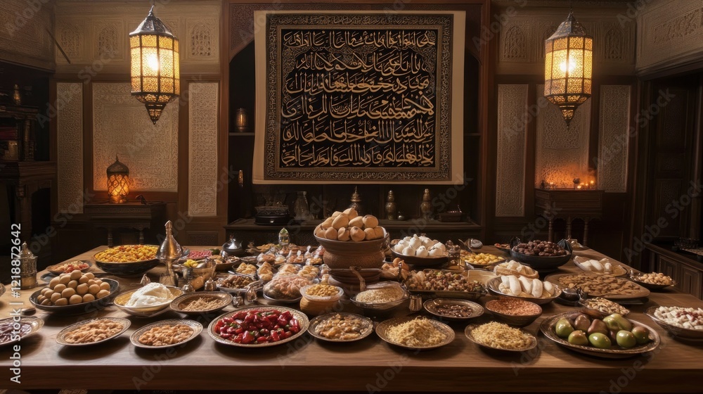 A Lavish Ottoman-Inspired Feast: A Table Abundant with Delectable Dishes and Rich Textures A Lavish Ottoman-Inspired Feast: A Table Abundant with Delectable Dishes and Rich Textures