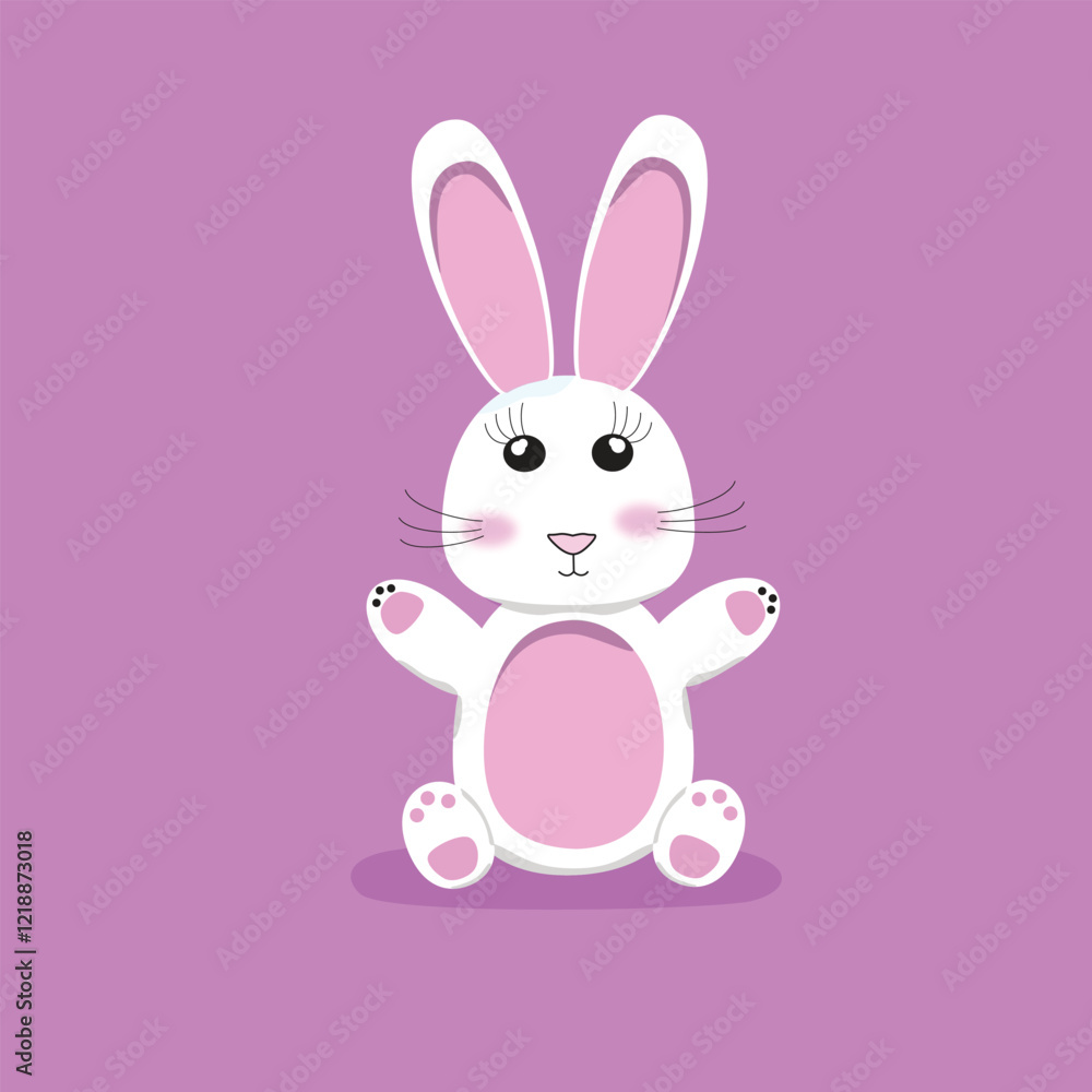 Obraz premium rabbit with big pink ears. pink belly. cute bunny sitting. sitting rabbit