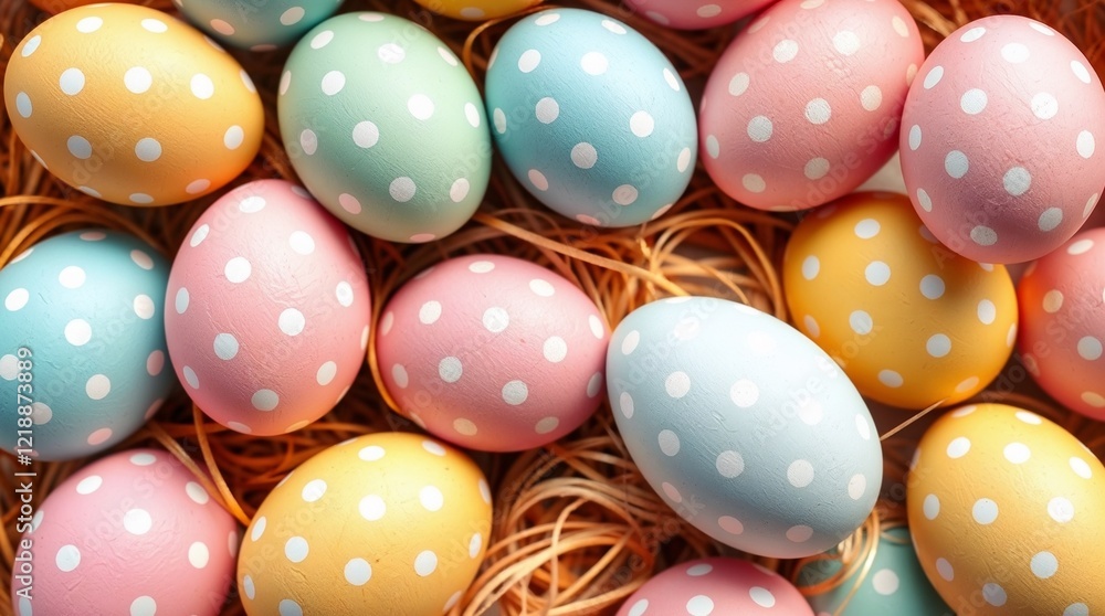 Colorful Polka Dot Easter Eggs in Festive Nest Colorful Polka Dot Easter Eggs in Festive Nest