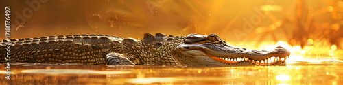 Reptile Crocodile Basking in the Sun on Water
 photo