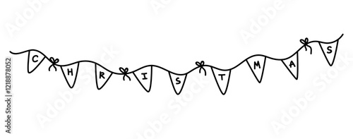 Festive banner with Christmas inscription isolated on a white background. Vector hand-drawn illustration in doodle style. Perfect for holiday designs, cards, decorations, logo.