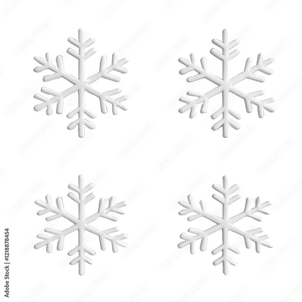 Four unique white snowflakes on a transparent background for winter graphics., isolated on a transparent background. Four unique white snowflakes on a transparent background for winter graphics., isolated on a transparent background.