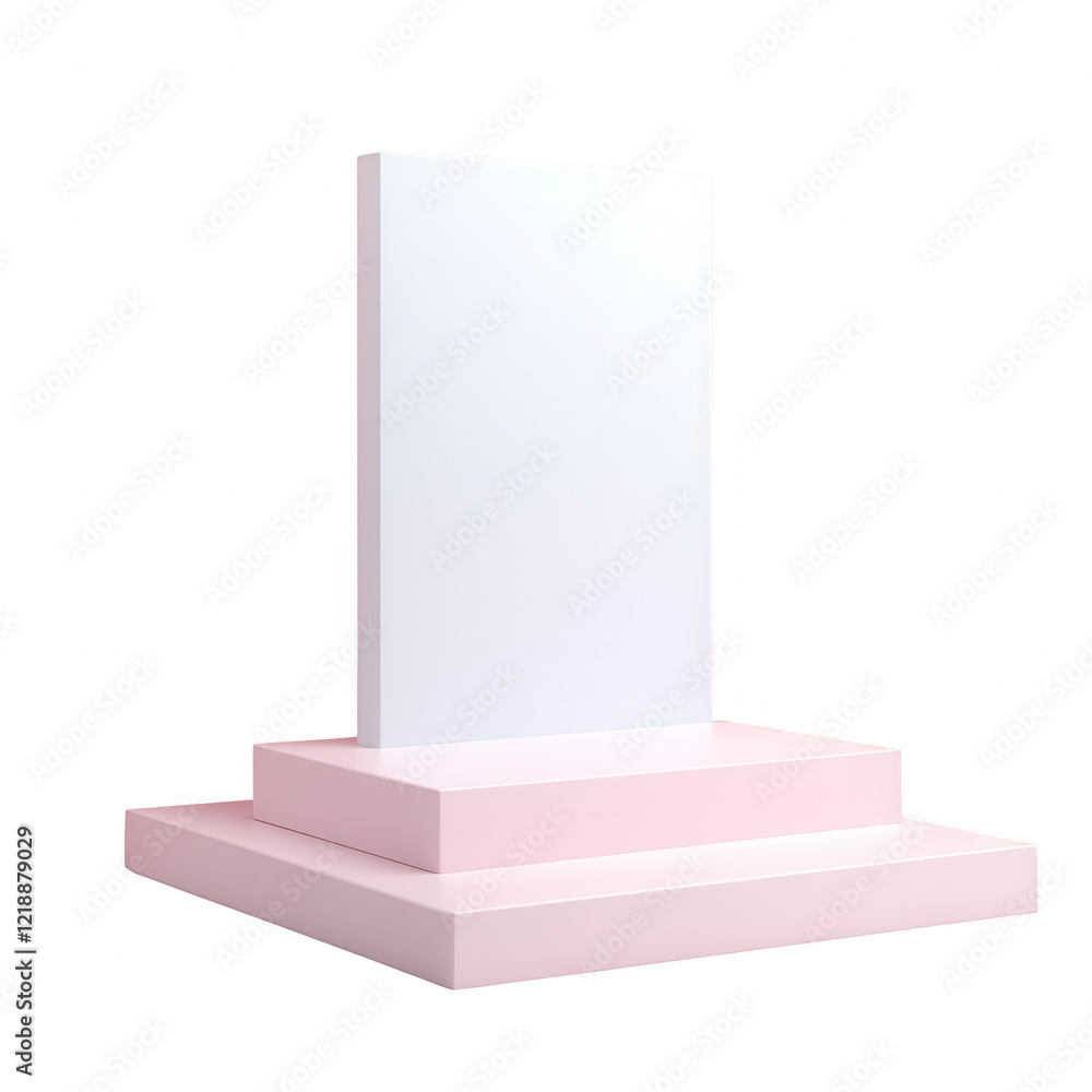 Minimalistic pink podium with a blank display for showcasing products or art.