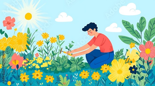 Wallpaper Mural Person tending a vibrant and colorful flower garden Torontodigital.ca