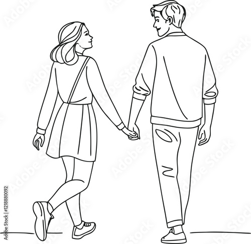 Hand-in-hand couple walking, a simple illustration of love.