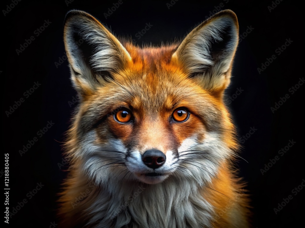 Fototapeta premium Close-up Fox Head, Black Background, Low Light, No Shadow, AI Photo